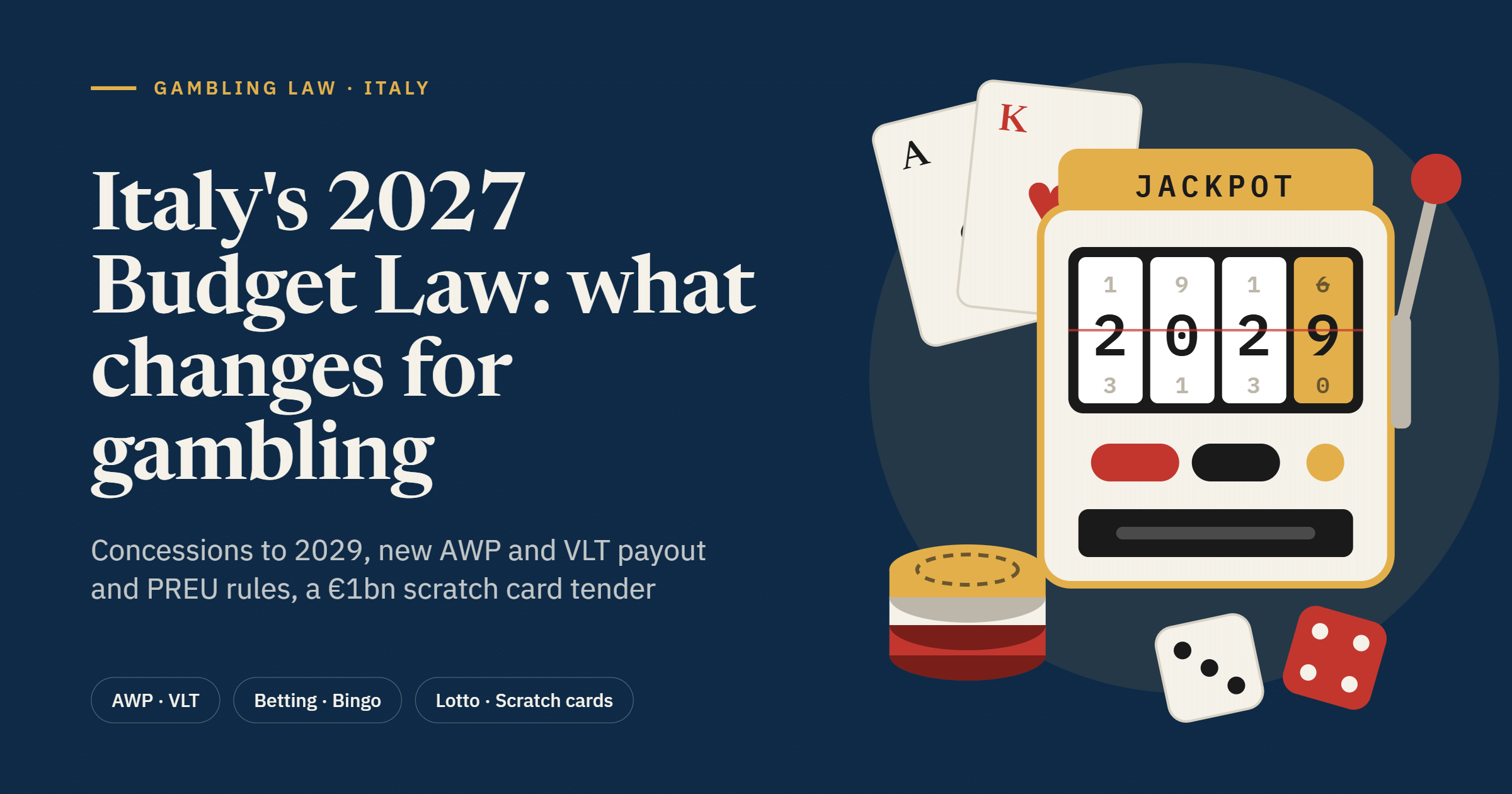 「イタリア2027年予算法がもたらす店舗型ギャンブルの規制変更と事業者が準備すべき対策」の関連写真（出典: GamingTechLaw）